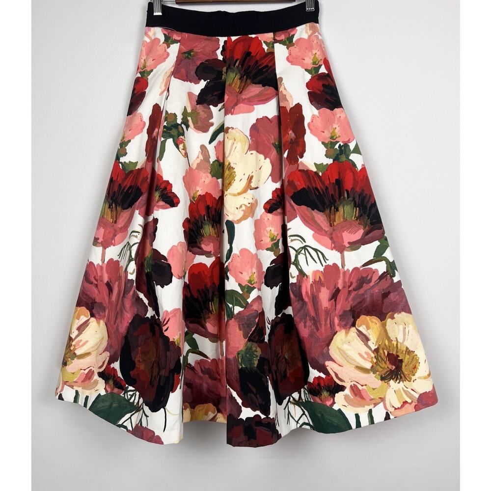 White House Black Market 00 Poppy Floral Midi Skirt Women Pleated Full-A Line - Picture 10 of 10